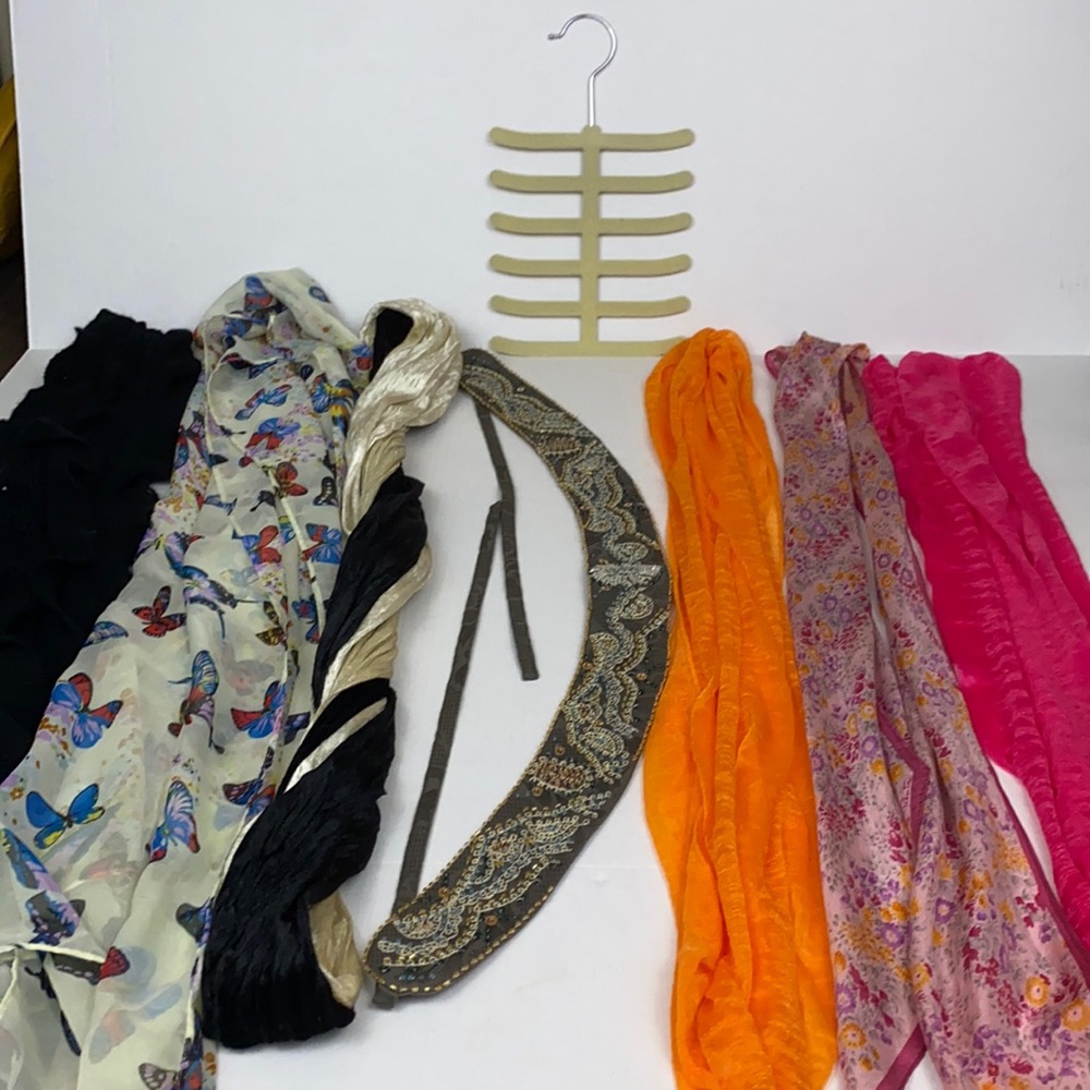 Scarves, Belt, and Scarf Rack